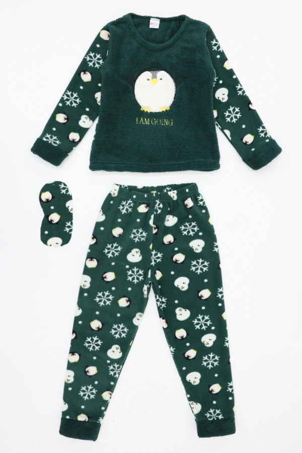Çocuk Koyu Yeşil Welsoft Pijama Takımı Rahat Kalıp 5