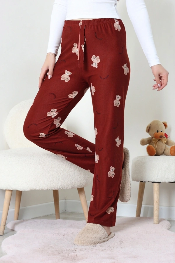 Desenli Süet Pijama Altı Kahveayı