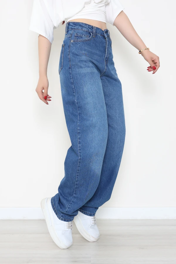 Kadın Mavi Baggy Fit Yüksek Bel Kot Pantolon 6