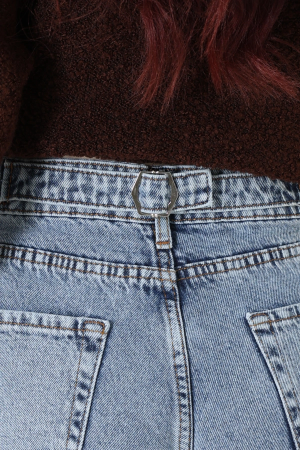 Kadın Buz Mavi Baggy Fit Yüksek Bel Kot Pantolon 7