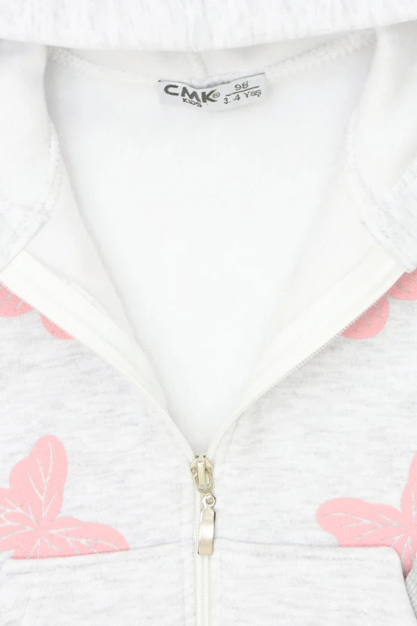 Kız Çocuk Gri Fermuarlı Kapüşonlu İki İplik Sweatshirt 6