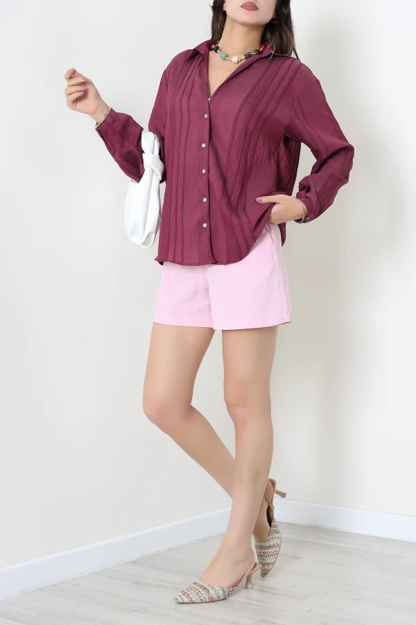 Çizgili Oversize Gömlek Mürdüm