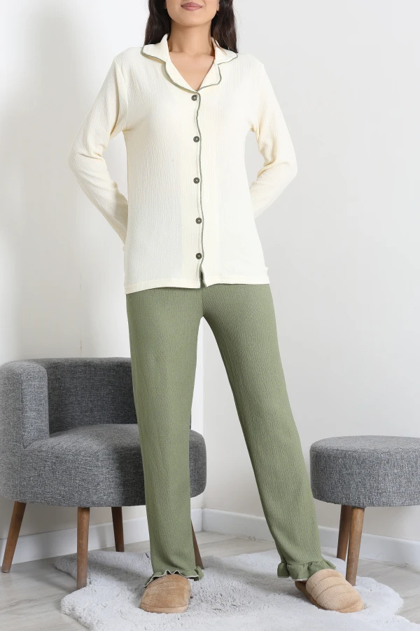 Bürümcük Düğmeli Pijama Takımı Yeşil 3