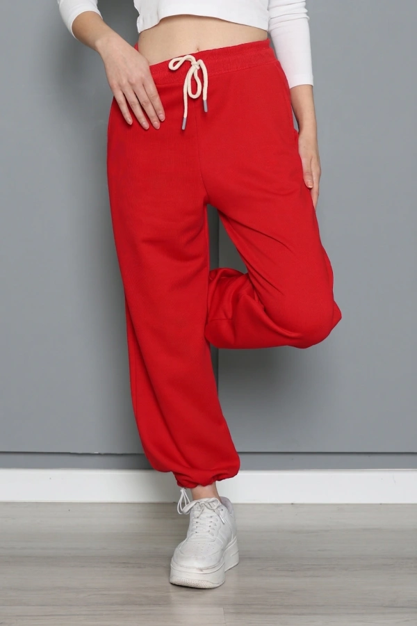 Kadın Kırmızı Paçası Klipsli Regular Fit Eşofman Altı