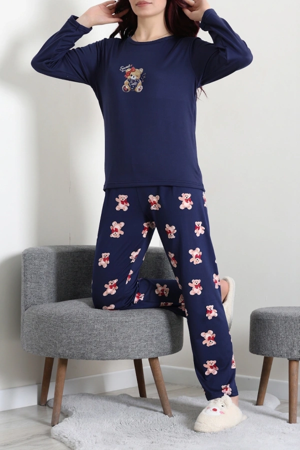 Kadın Lacivert Şardonlu Milan Pijama Takımı 3