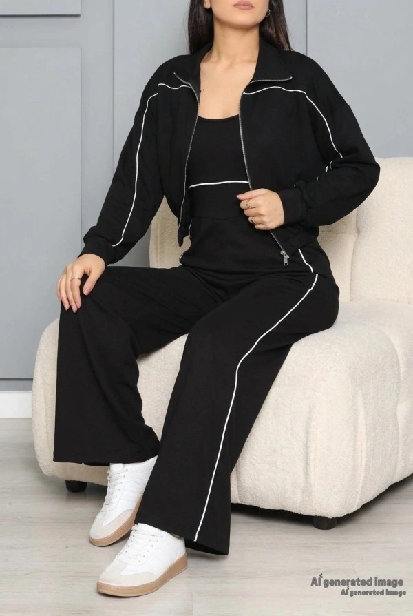 Modal Ceketli Biyeli Tulum Takım Siyah