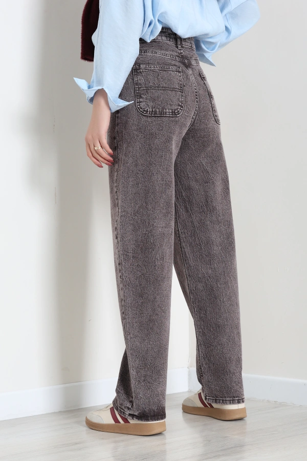 Kadın Açıkkahve Baggy Fit Yüksek Bel Kot Pantolon 7