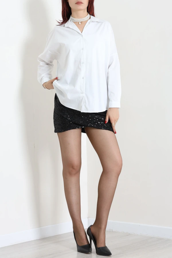Oversize Poplin Gömlek Beyaz 4