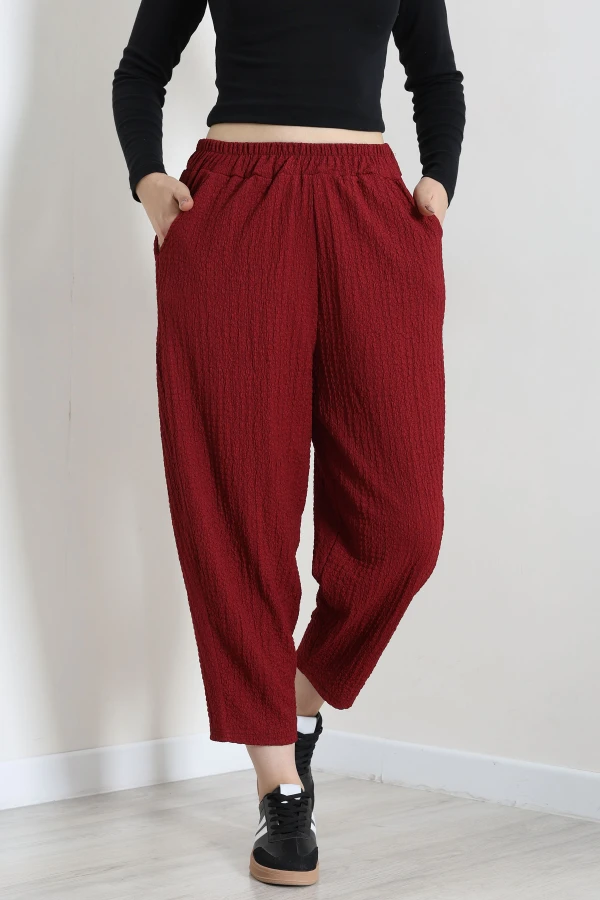 Beli Lastikli Bubble Pantolon Bordo 2