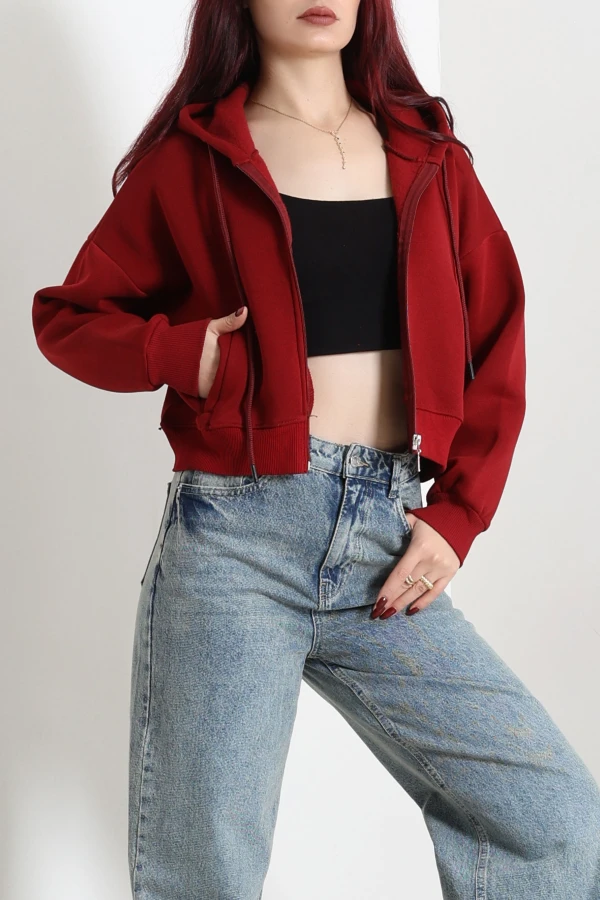 3 İplik Kompakt Oversize Fleto Cepli Sweat Bordo 5