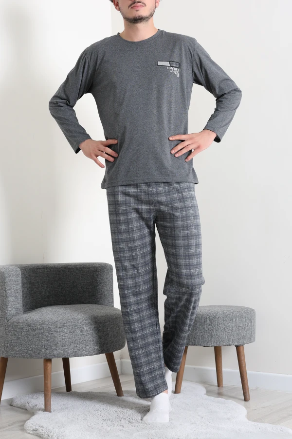 Erkek Füme Ekose Desenli Süprem Pamuklu Pijama Takımı 3