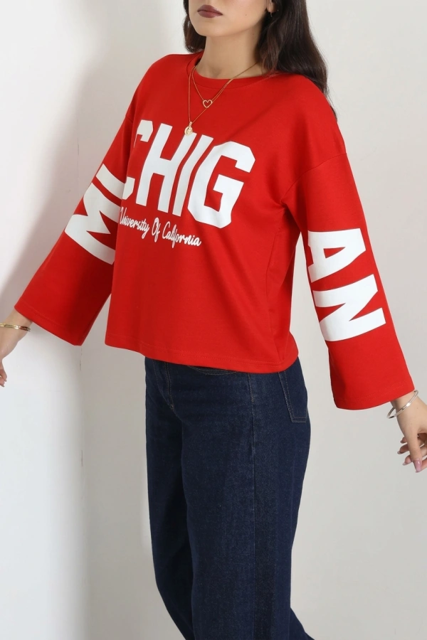 Baskılı Modal Sweat Kırmızı 3