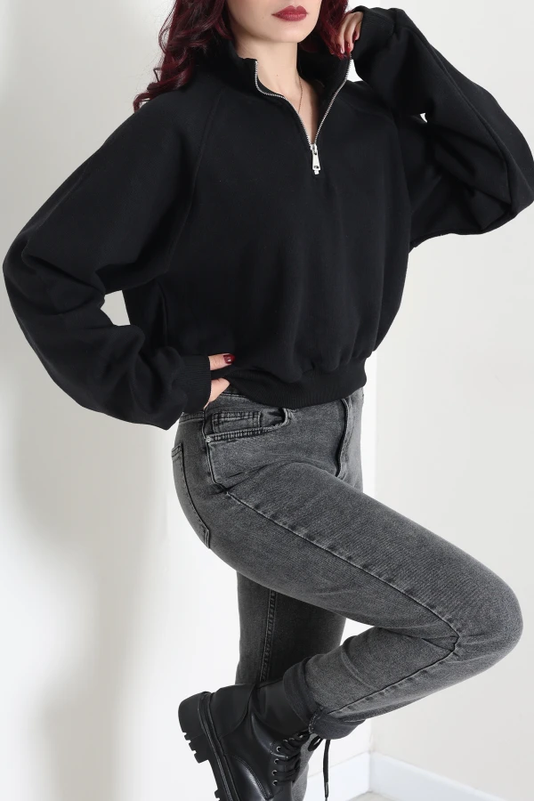 Kadın Siyah Yarasa Kol Oversize Sweat Tunik 5