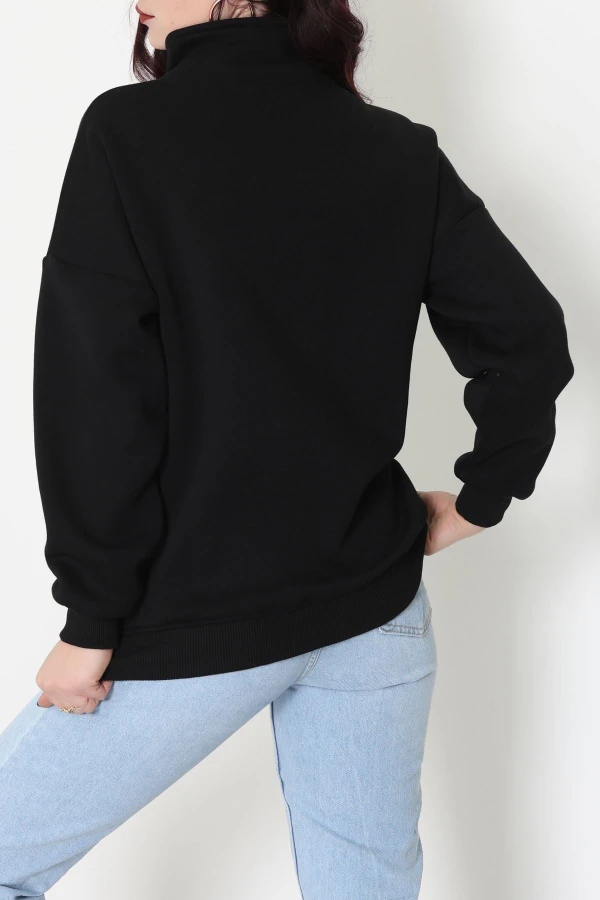 3 İplik Kompakt Oversize Biye Detaylı Sweat Siyah 7