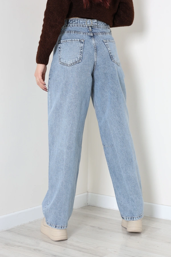 Kadın Buz Mavi Baggy Fit Yüksek Bel Kot Pantolon 8