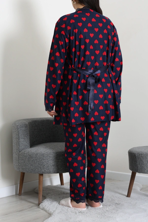 Kadın Laci Süet Büyük Beden 3'Lü Pijama Takımı Seti 7