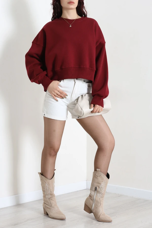 Oversize 3 İplik Şardonlu Sweat Bordo 4