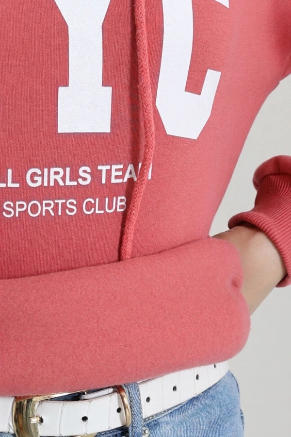 Kadın Gülkurusu Kapüşonlu Baskılı Sweat Tunik 7