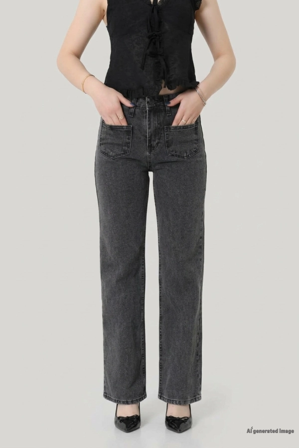 Cepli Straight Kot Pantolon Füme
