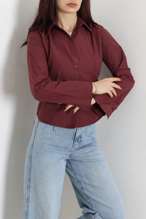 Poplin Pensli Gömlek Bordo 3