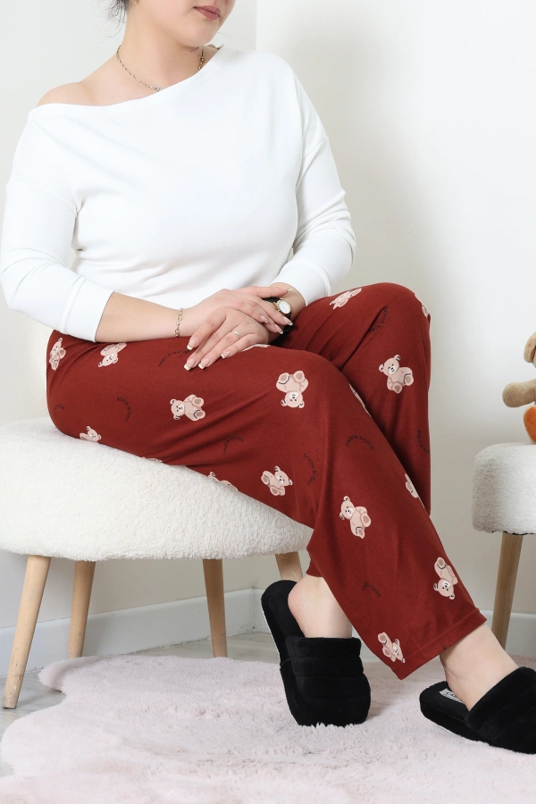 Büyük Beden Süet Pijama Altı Kahveayı 2