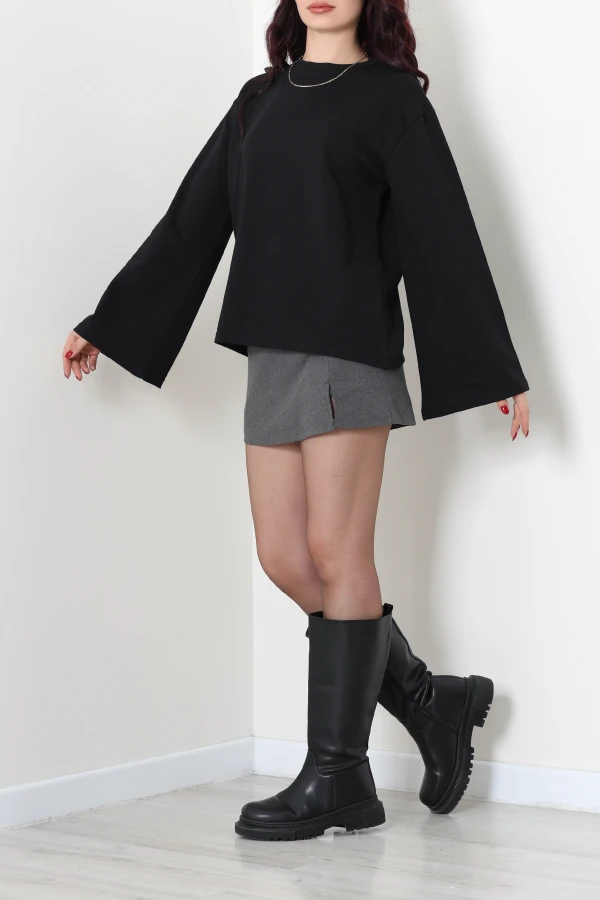 İki İplik Kimono Kol Sweat Siyah 4