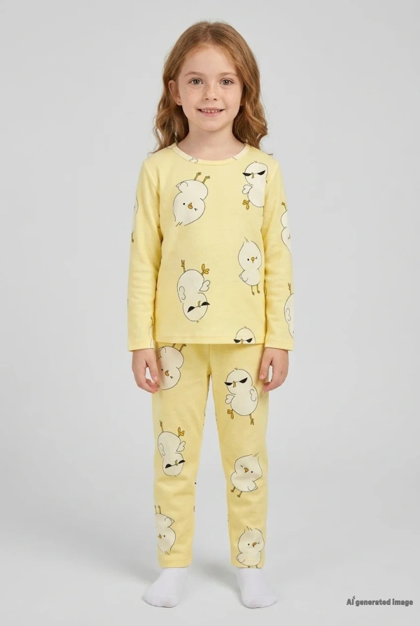 5-14 Yaş Süet Çocuk Pijama Takımı Sarı