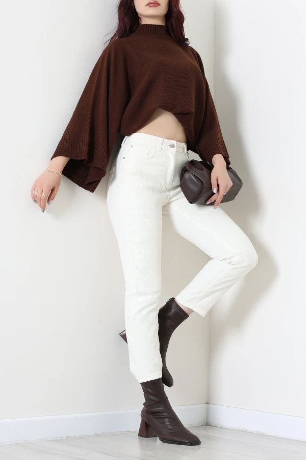 Pul Detay Mom Kot Pantolon Krem 5