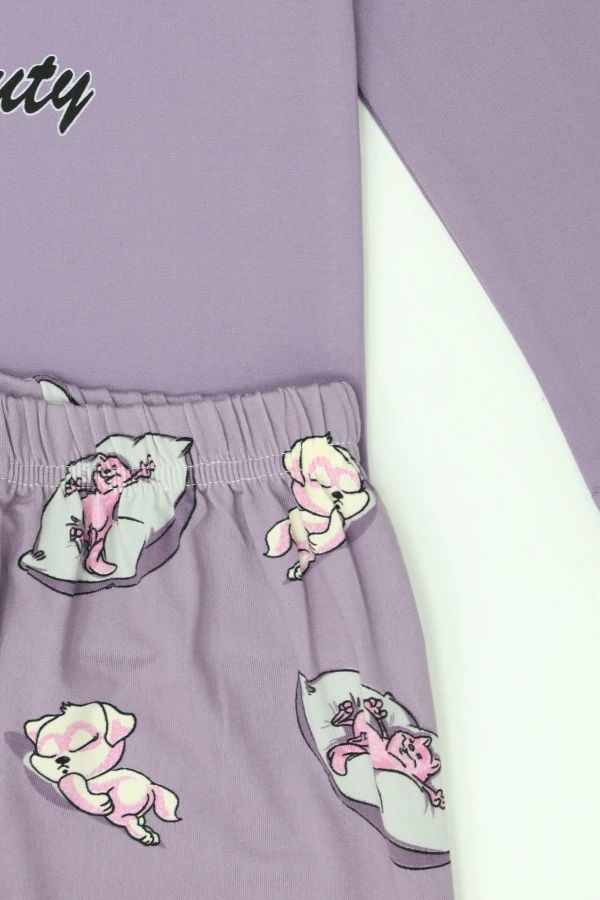 Çocuk Mor 5-9 Yaş Pijama Takımı Uzun Kollu Pamuklu 6
