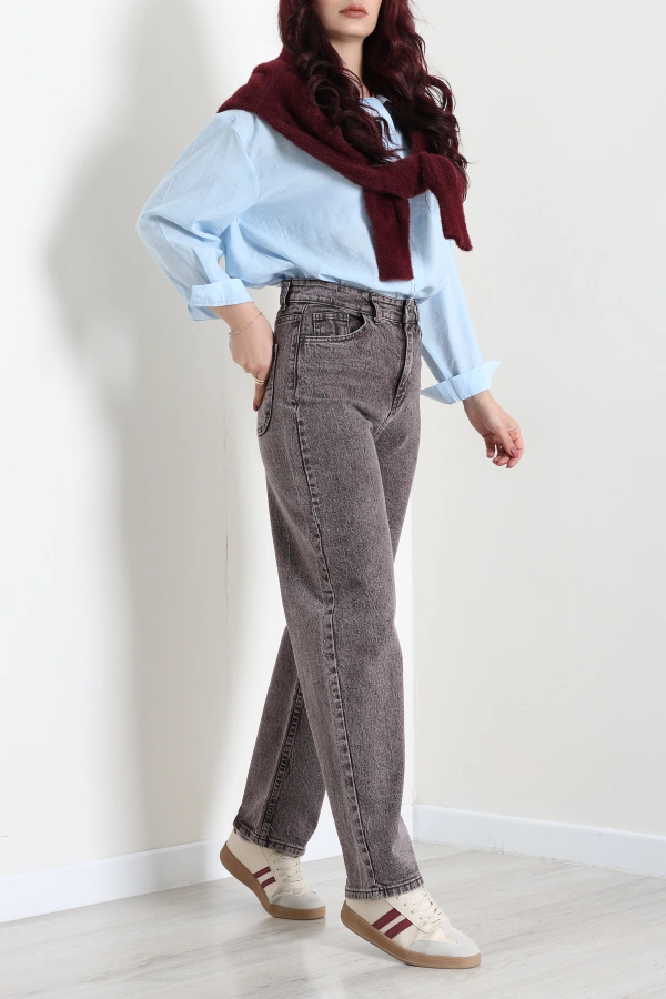 Kadın Açıkkahve Baggy Fit Yüksek Bel Kot Pantolon 6