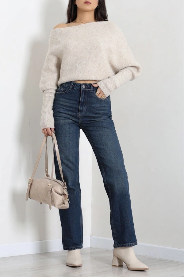 Kadın Tint Straight Fit Yüksek Bel Pamuklu Kot Pantolon