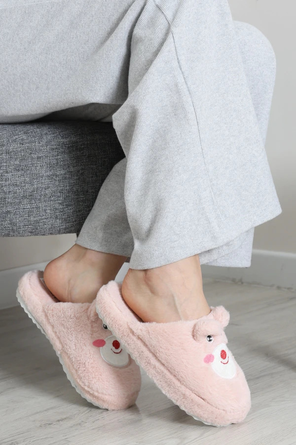 Peluş Desenli Kadın Ev Terliği Pembe 3