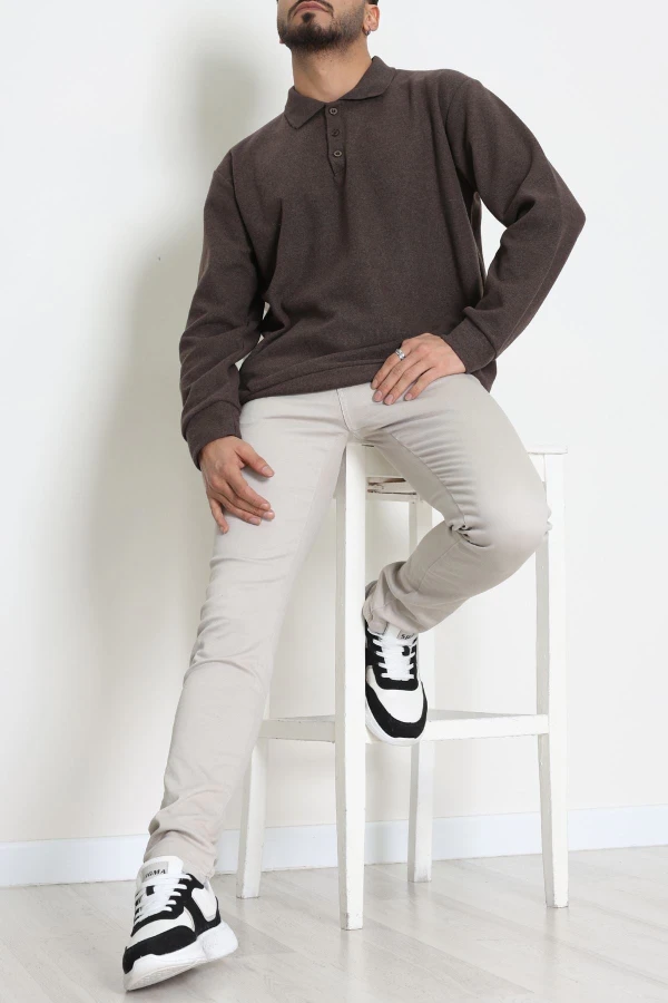 Polo Yaka Selanik Erkek Sweat Kahve 4
