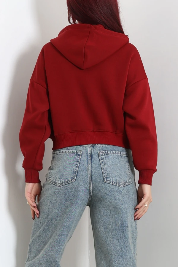 3 İplik Kompakt Oversize Fleto Cepli Sweat Bordo 8