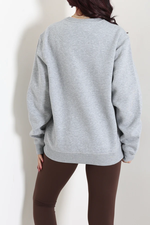 Baskılı Şardonlu 3 İplik Sweat Gri 9