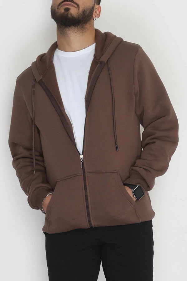 3 İplik Şardonlu Oversize  Erkek Sweat Kahve 3