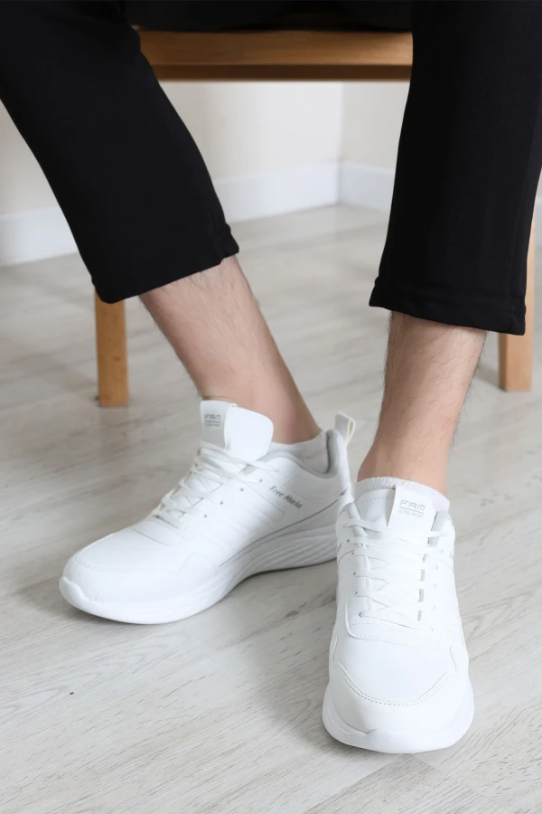 Erkek Beyaz Günlük Spor Ayakkabı Rahat Taban Bağcıklı Sneaker 4