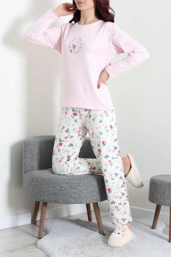 Kadın Pembe Şardonlu Milan Pijama Takımı Rahat Kalıp 8
