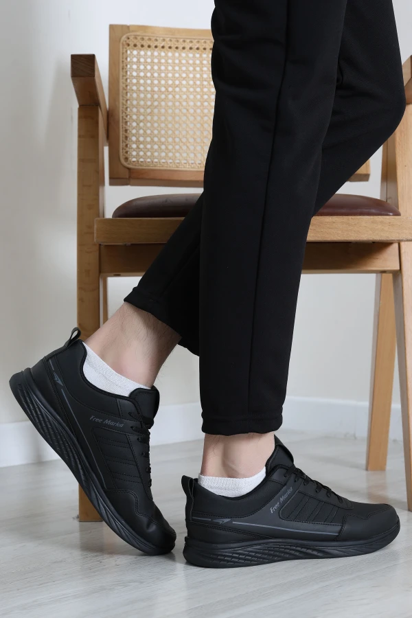 Erkek Siyah Günlük Spor Ayakkabı Rahat Taban Bağcıklı Sneaker Model 2