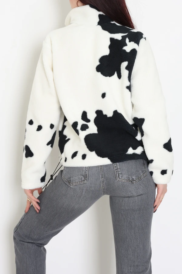 Kadın Ekru Oversize Yarım Fermuarlı Peluş Sweatshirt Tunik 7