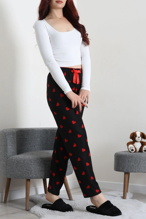 Kadın Siyah Süet Pijama Altı Rahat Kalıp Düz Paça 6