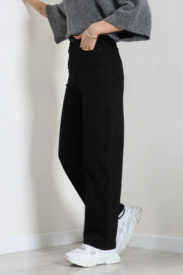 Kadın Siyah Tokalı Baggy Fit Yüksek Bel Kot Pantolon 3