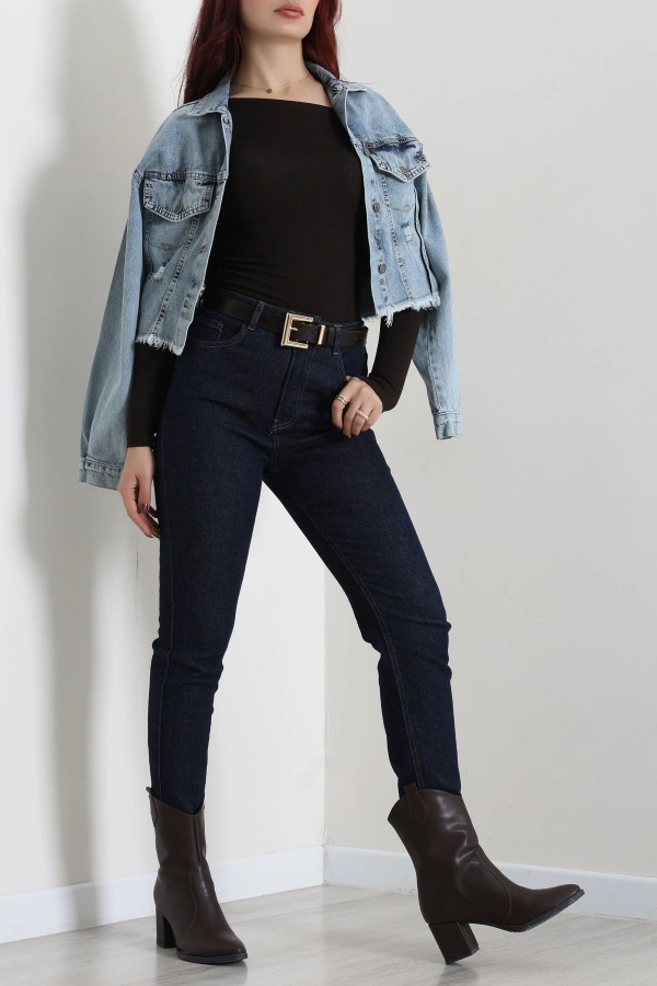 Kadın Buz Mavi Crop Kot Ceket Oversize Fitli 4