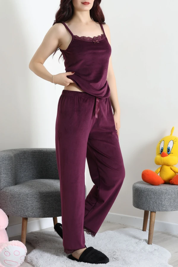 Fransız Kadife 3'Lü Pijama Seti Mor 5