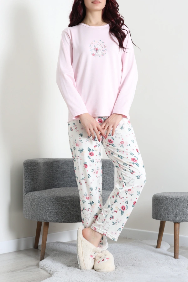 Kadın Pembe Şardonlu Milan Pijama Takımı Rahat Kalıp 6