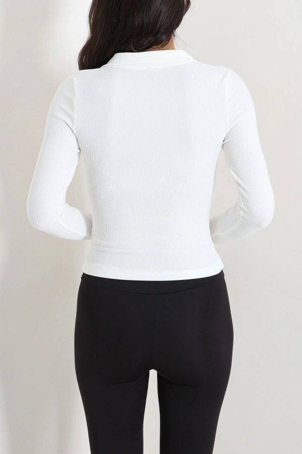 Polo Yaka Fermuarlı Body Ekru 7