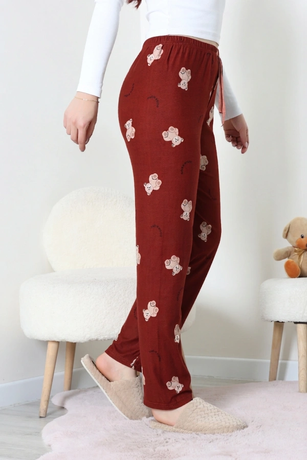 Desenli Süet Pijama Altı Kahveayı 5