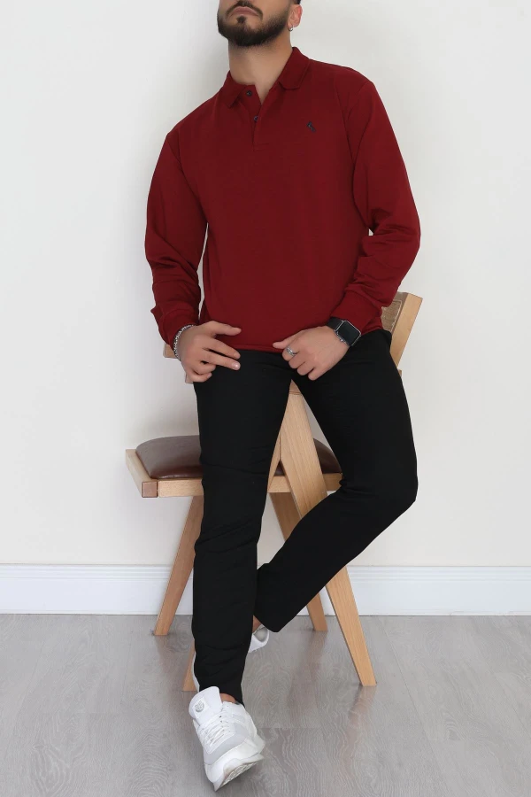 Erkek Bordo 2 İplik Likralı Polo Yaka Sweat 6