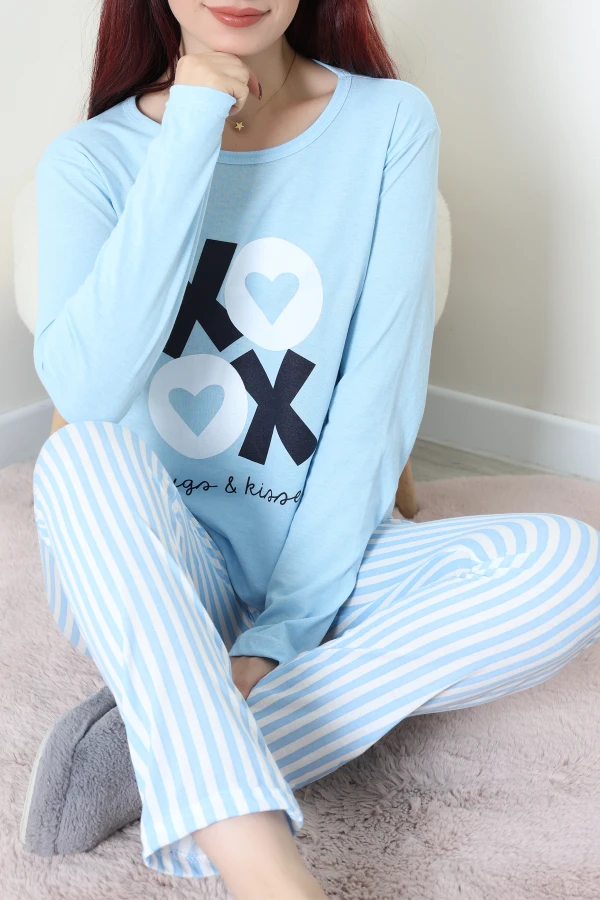 Süprem Baskılı Pijama Takımı Mavi 5