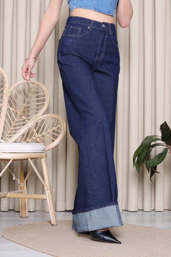 Paça Katlamalı Kot Pantolon Lacivert 3